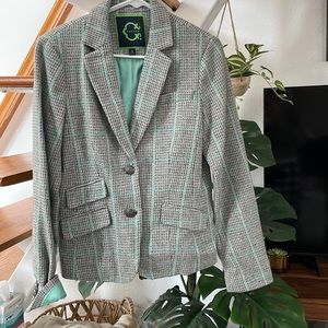 C Wonder plaid riding jacket in grey and sea foam green